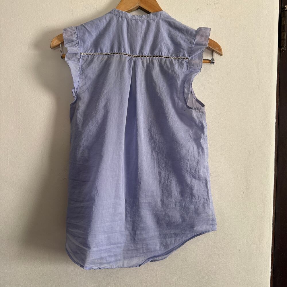 MAEVE | Anthropologie Threadbloom Blue ruffle Sleeve Embroidered Blouse | 2 - Picture 3 of 8